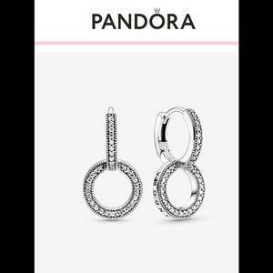 New Pandora Sparkling Double Hoop Earrings